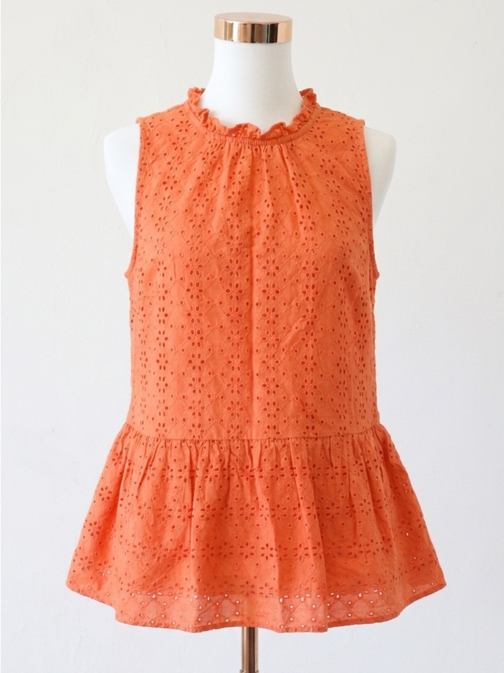 LOFT Coral Eyelet Sleeveless Top